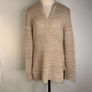 Liz Claiborne Tan Open Knit Sweater Womens Medium Minimalist Beachy Lagenlook
